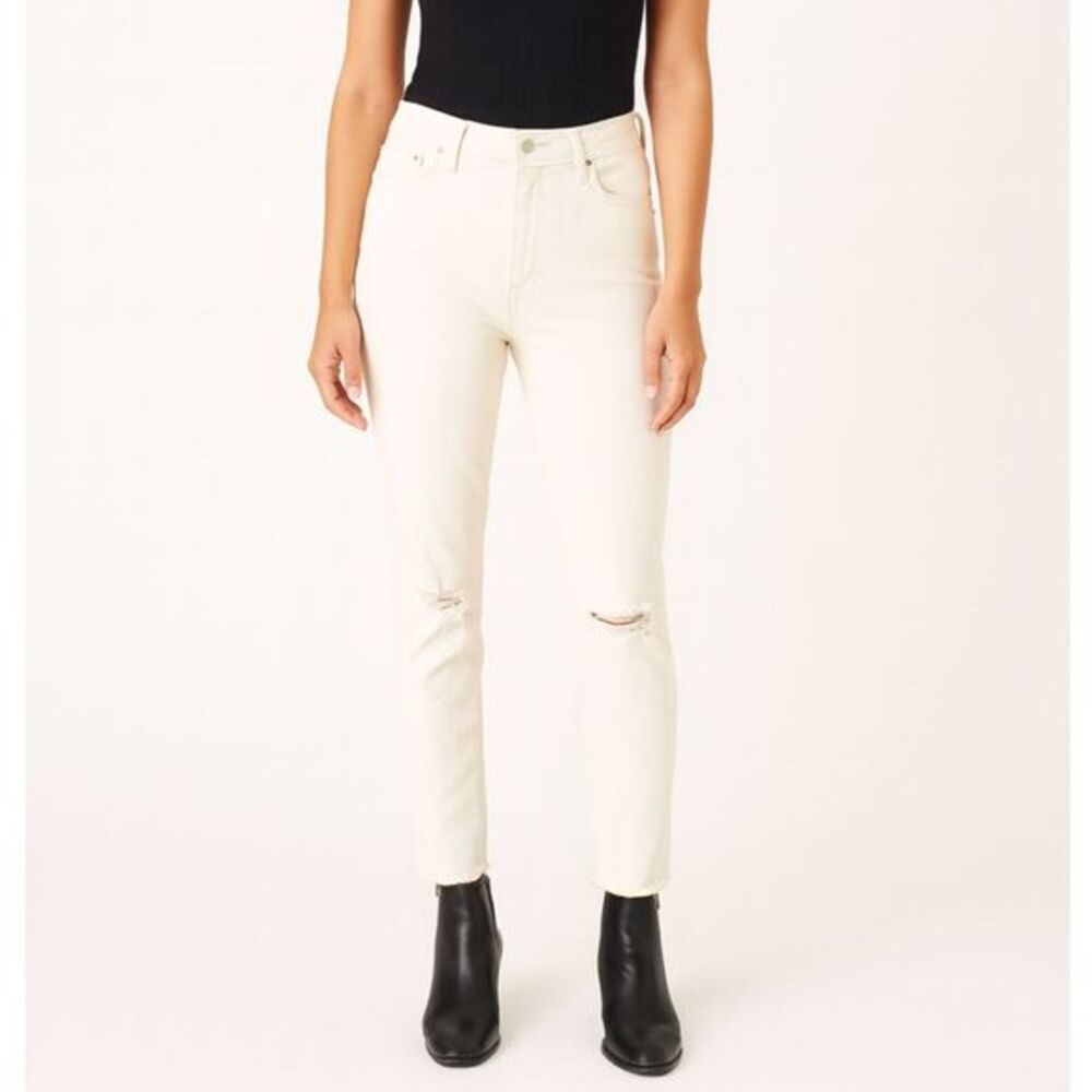 All‎ Saints Lola Slim Fit Cropped Jeans White Distressed Frayed Hem Women’s Size